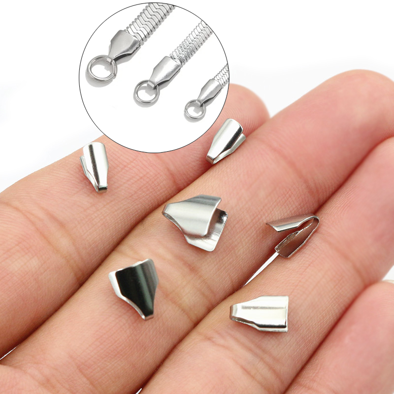 Jewelry Making Hobby - 100個ステンレス鋼2-7mmフラットコード圧着エンドビーズキャップクリップチップ折りDIYスネークチェーンネックレスジュエリー作り