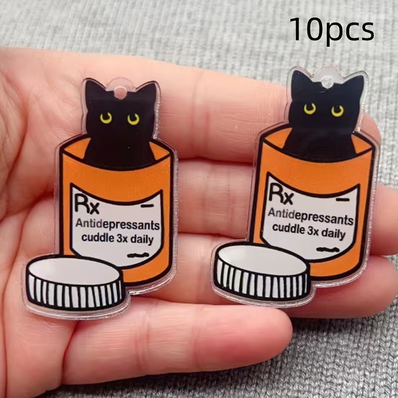 Jewelry Making Pendants - 10個のアクリル製薬用猫ペンダント、DIYジュエリー作り用イヤリング、ネックレス、キーホルダーアクセサリー