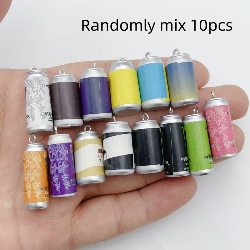Jewelry Making Parts - 10個入り ミニチュア シミュレーション飲料缶 レジンチャーム カラフルな模造ドリンクボトルペンダント DIY