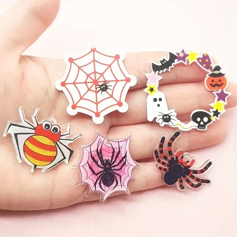 Jewelry Making Pendants - 10個のアクリルハロウィンスパイダーペンダント、DIYジュエリー作り、イヤリング、ネックレス、キーホルダーアクセサリー