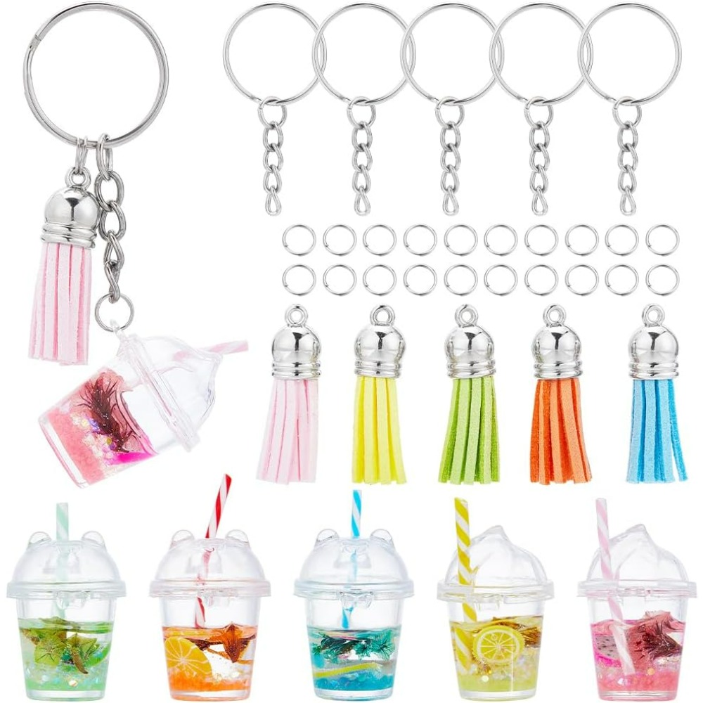 Jewelry Making Diy Kit - ジュエリー作り用のバブルティーキーホルダーキット,バブルチャーム,ミニミルクフルーツ,DIY, 5セット,35個