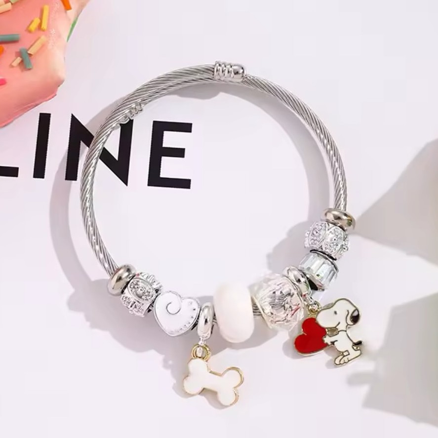 Jewelry Making Parts - かわいい漫画スヌーピーボーンハートビーズブレスレットジュエリー漫画アニメーションファッションDIY調整可能なブレスレットユニークなデザインブレスレット