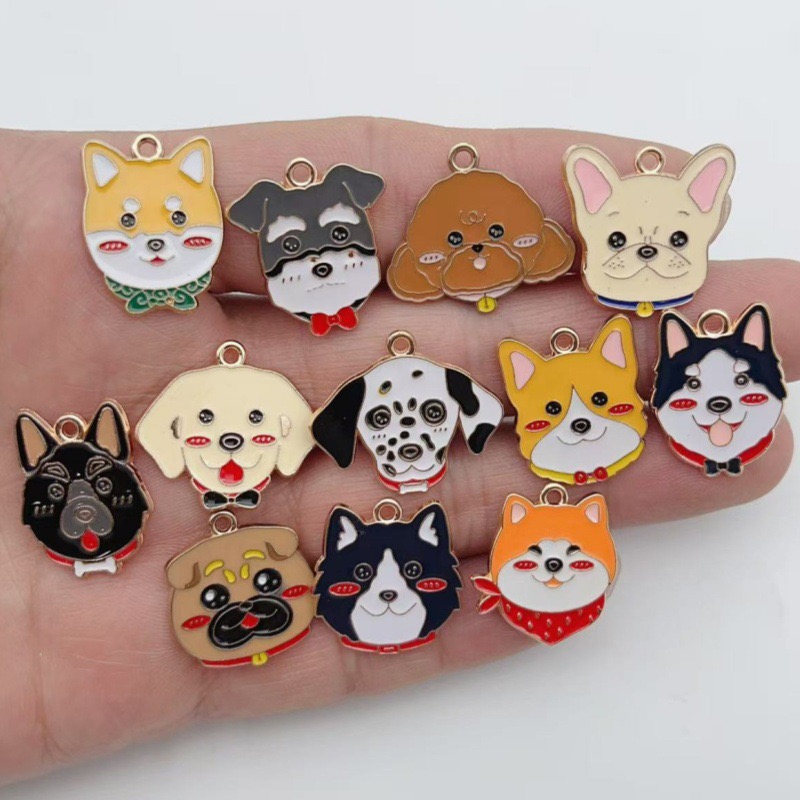 Jewelry Making Pendants - 12個入り漫画ペット斑点犬合金オイルドロップペンダント、DIYジュエリー製作イヤリング、キーホルダーアクセサリー