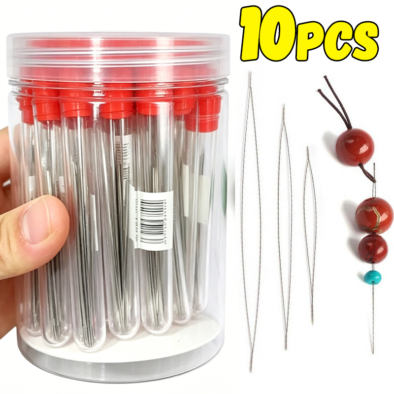 Jewelry Making Drill - 1-10個入りビーズニードル、シードビーズニードル、大きな目穴付きDIYビーズ用折りたたみ式ビーズピン、ジュエリー製作ツール用オープンニードル