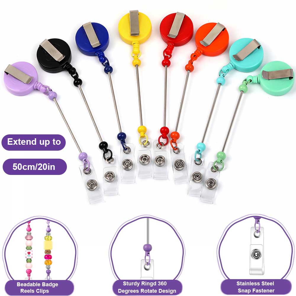 Jewelry Making Parts - 1～3個入り ビーズ付きバッジリール、バー付き格納式ビーズホルダークリップ、ビーズIDネームバッジリール、ジュエリーDIYギフト、看護師向け