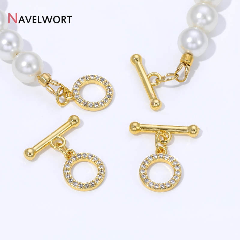 Jewelry Making Articles - 18K金メッキ真鍮製ジルコン象嵌OTクラスプコネクター、トグルクラスプ、DIYジュエリー製作、ネックレス、ブレスレット、アクセサリー用