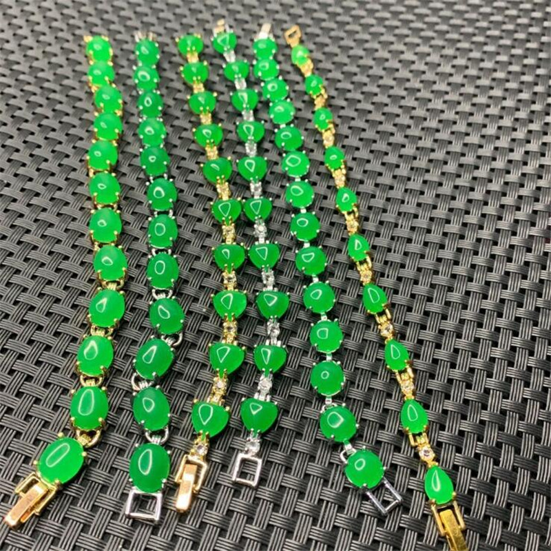 自然なマレー翡翠カルセドメッキブレスレットグリーン翡翠水滴ビ - Jewelry Making Singapore のレビューと価格