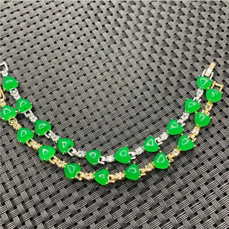 自然なマレー翡翠カルセドメッキブレスレットグリーン翡翠水滴ビ - Jewelry Making Singapore のレビューと価格