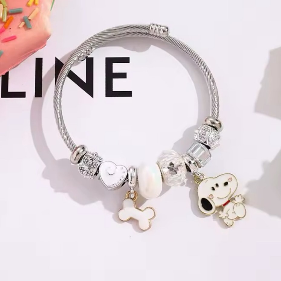 かわいい漫画スヌーピーボーンハートビーズブレスレットジュエリ - Jewelry Making Parts のレビューと価格
