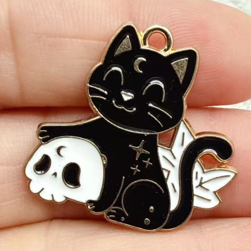 10 個オリジナル合金エナメル黒猫チャームかわいい子猫ペンダ - Jewelry Making Parts のレビューと価格