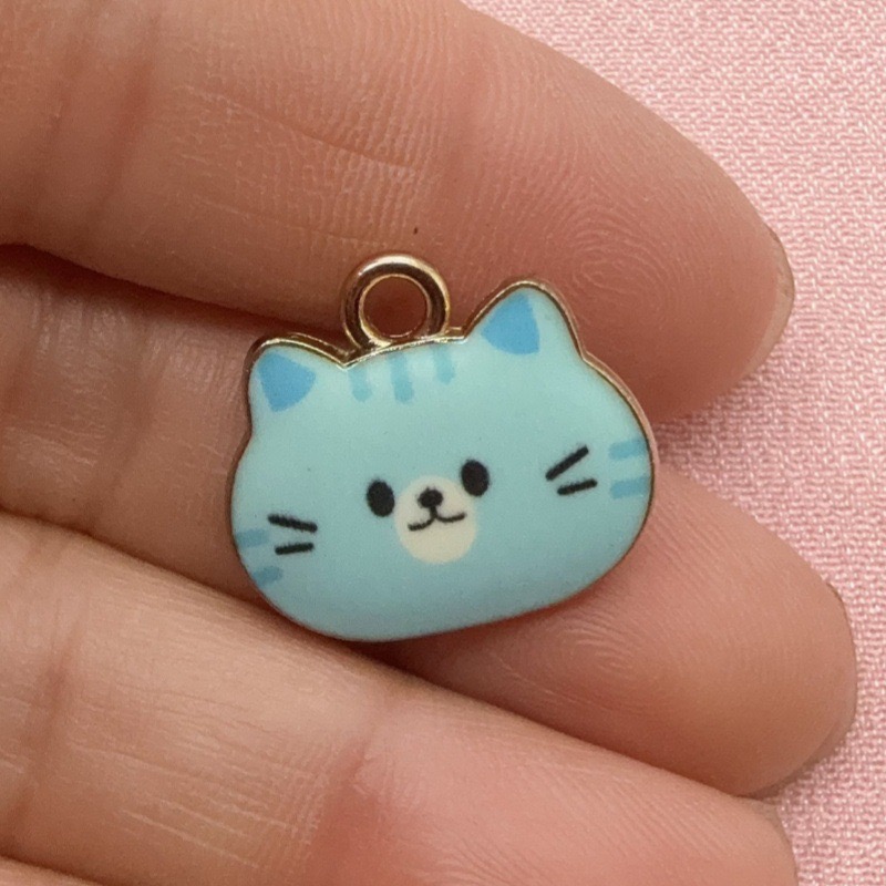 12個入りプリント猫ヘッド合金ドリップオイルペンダント、DI - Jewelry Making Pendants のレビューと価格